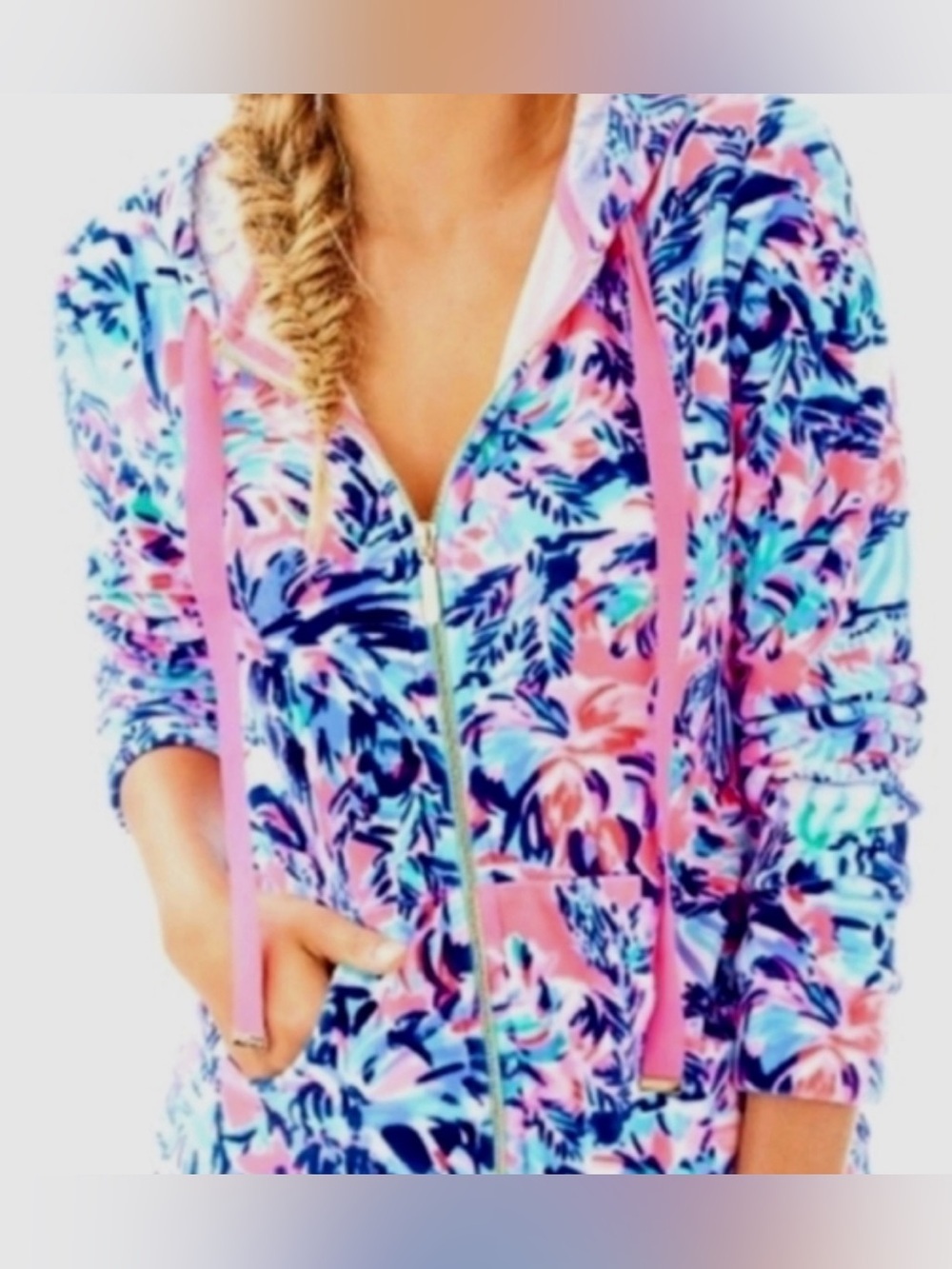 Lilly Pulitzer Larina velour hoodie in Cabana Cocktail print large NWOT RARE